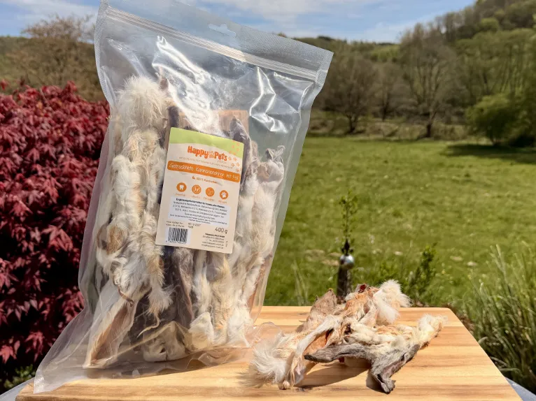 Getrocknete Kaninchenohren mit Fell, 400g