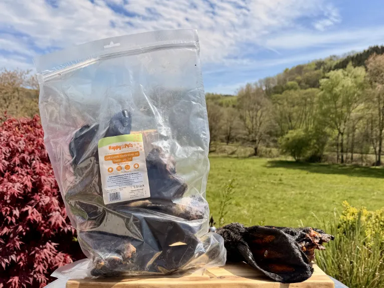 Getrocknete Rinderohren mit Fleisch und Haar, 5 Stück